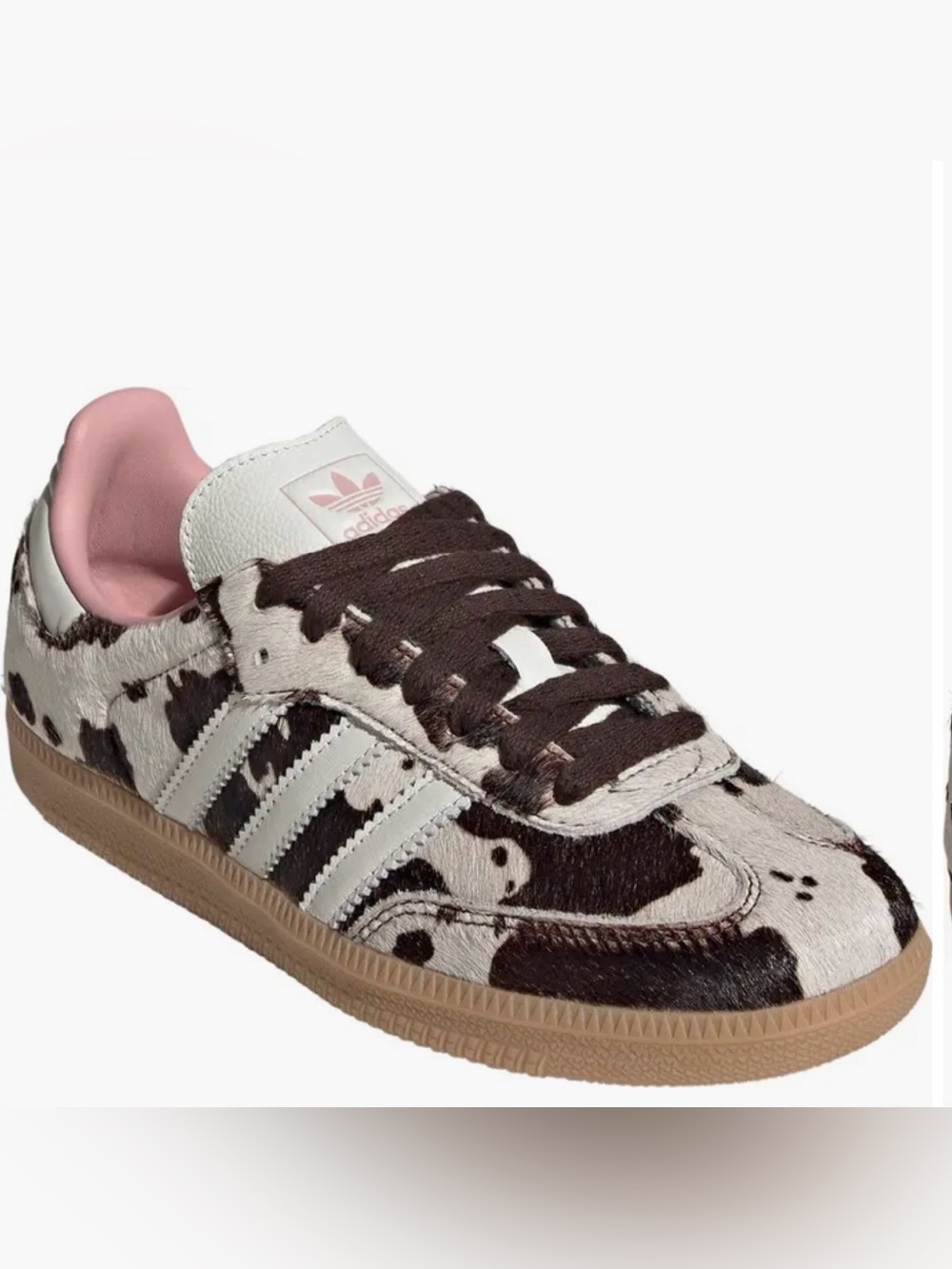 adidas Women's Cow-Print Leather Sneaker with Pink Lining and Gum Sole